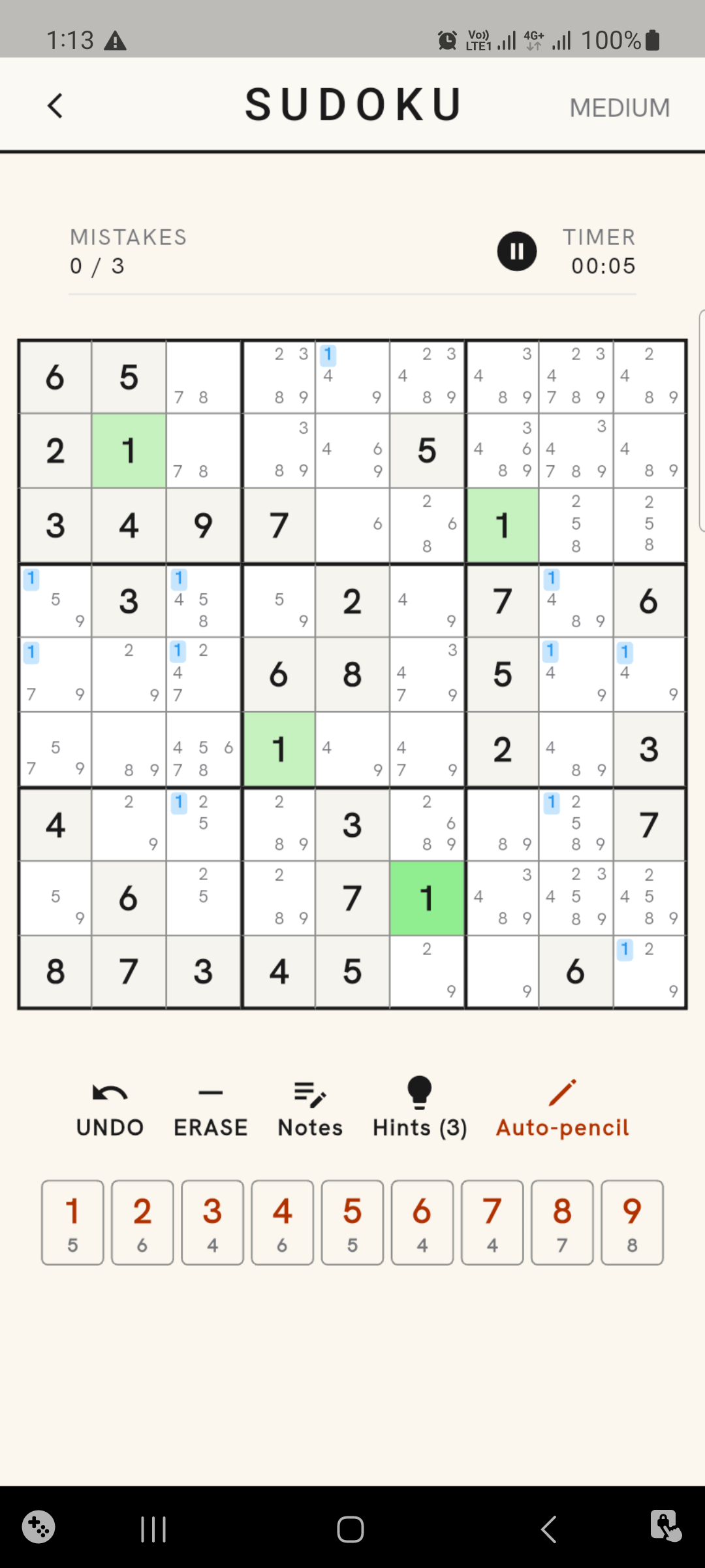 Sudoku Simple – Just Numbers Gameplay Screen